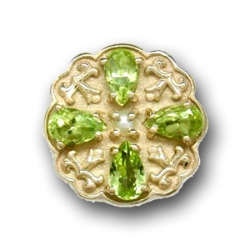 N610 14K PEAR SHAPE PERIDOT & PEARL SLIDE WITH FLEUR DE LIS DETAIL 